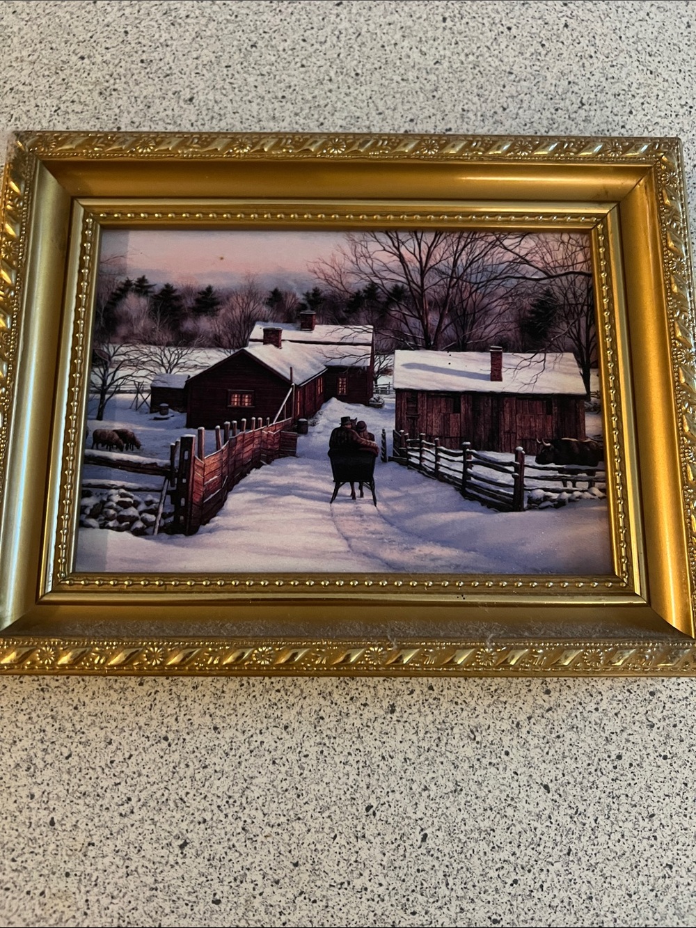 Classic Winter Farmhouse Framed Painting in Gold